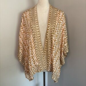 Tolani Modal Kimono Cardigan Open Front Chevron Geometric Print Draped Wrap OS